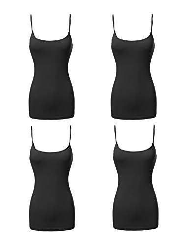 Made by Emma Basic Solid Long Length Adjustable Spaghetti Strap Tank Top 4BLACK 2XL
