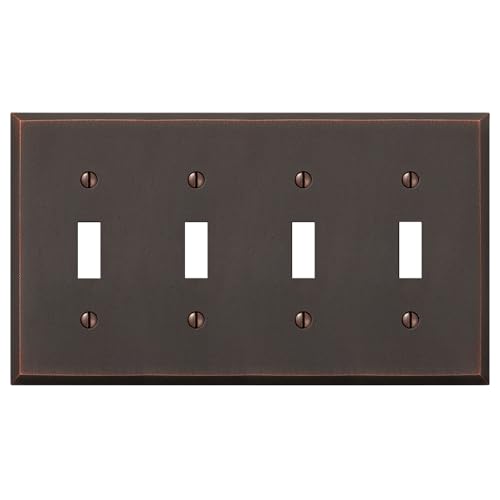 AMERELLE Decorative Wall Plate, Light Switch or Outlet Cover, Manhattan, Quadruple Toggle, Cast Metal, Aged Bronze - Stippled Finish, 1-Pack (68T4DB)