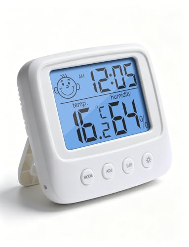 Indoor Thermometers Hygrometer Digital Room Thermometer and Humidity Gauge with Clock Humidity Temperature, 5s Fast Refresh, Backlight & ℃/℉ Function for Home, Office, Bedroom