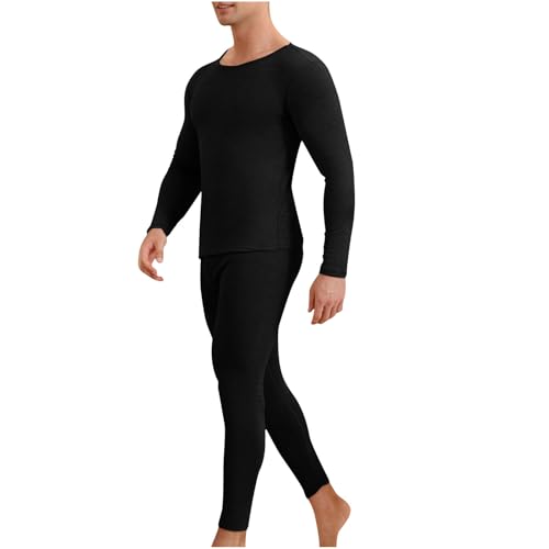 Fall Winter Warm Men's Thermal Underwear Set Performance Base Layer Wicking Active Long Johns Top & Bottom with Fly