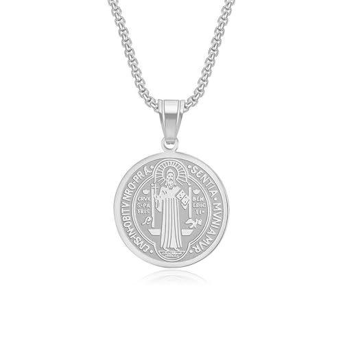 Collier homme catholique Saint Benoît pendentif croix amulette religieuse vintage