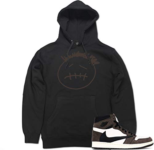Men's Face Logo Aj1 Face Logo Aj1 Cactus J Retro 1 Pullover Hooded Sweater - Small Black #TOP28