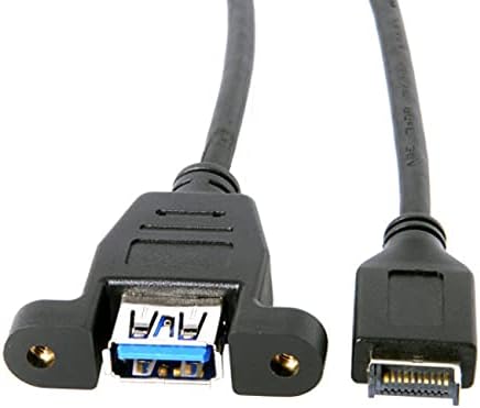 NFHK USB 3.1 Front Panel Header to USB 3.0 Type-A Female Extension Cable 50cm Panel Mount Type, Black