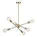 BONLICHT Modern Sputnik Chandelier Lighting 6 Lights Brushed Brass Chandelier Mid Century Pendant Lighting Gold Ceiling Light Fixture for Hallway Bar Kitchen Dining Room