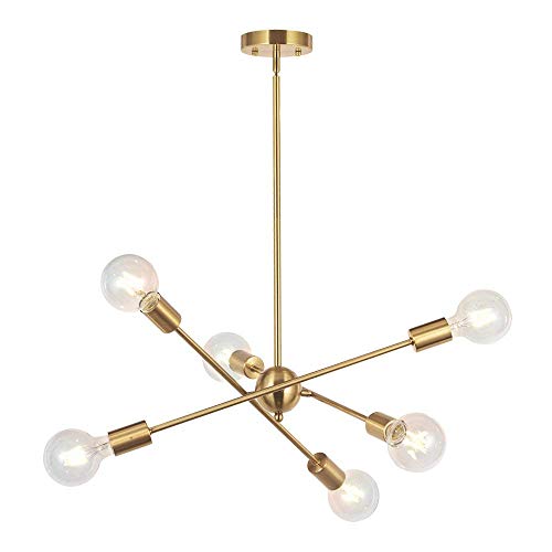 BONLICHT Modern Sputnik Chandelier Lighting 6 Lights Brushed Brass Chandelier Mid Century Pendant Lighting Gold Ceiling Light Fixture for Hallway Bar Kitchen Dining Room by BONLICHT - Used condition - US$69.42