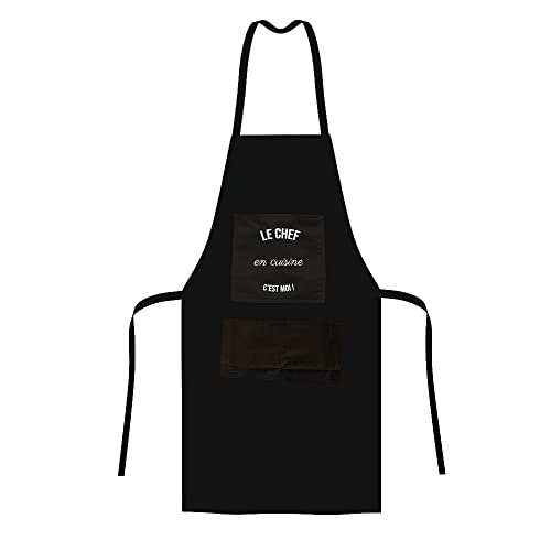 CADEAUX.COM - Tablier Cuisine Noir à Personnaliser - Classique - 100% Polyester - Taille Unique - Idée Cadeau Personnalisé Avec Prénom et Message