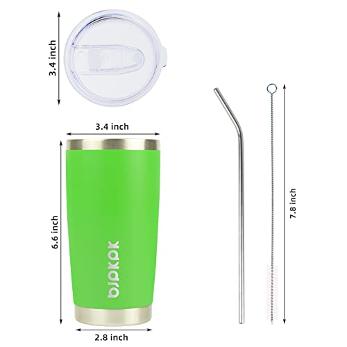 Image of BJPKPK 20 oz Coffee Tumbler with Lid, Straw, Insulated Stainless Steel Mug | Double Wall Vacuum, Keeps Hot /Cold, BPA Free, Leak Proof, Iced Coffee Cup Fit Car Holder, Travel & Beach Ready, Green
