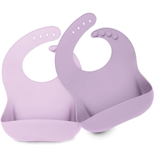 KeaBabies 2-Pack Silicone Bibs For Babies, Silicone Baby Bibs for Eating, Food-Grade Pure Silicone Bib, Toddler Bibs, Waterproof Bibs, Feeding Bibs, Silicon Bibs for Toddlers, Boys, Girls (Lilac)