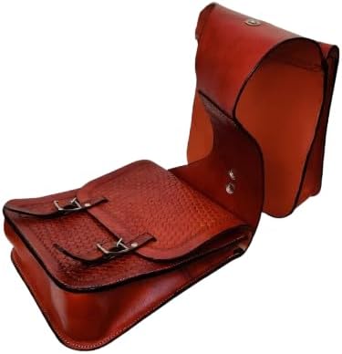 Horse Saddle Bag Cowhide Genuine Leather Western Equestrian Trail Tooling Carving Horse Saddle Bag Tooled Carved Pack Equipment Horse Saddle Bags Size: 10” L x 10” W x 3 ½” D inches, CRVD122