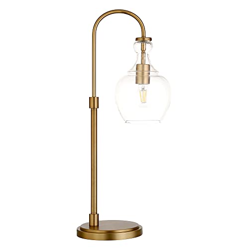 Henn&Hart 27" Tall Arc Table Lamp With Glass Shade In Brushed Brass/Clear, Lamp, Desk Lamp For Home Or Office #TOP3