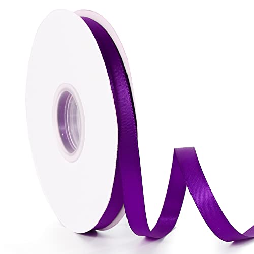 Purple 1/2" X 50 Yards Solid Color Satin Ribbon, Double Faced High Density Polyester Fabric Ribbon for Gifts Wrapping, Wedding, Party, Crafts, Hair Bows, Home DIY Decor Ornaments
