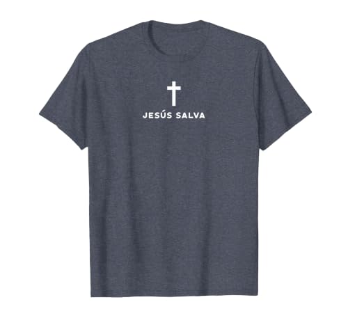 Jesus Saves Minimal Christian Spanish Language T-Shirt, Men, Heather Blue, Medium