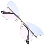 Abaodam Butterfly Shaped Fashion Sunglasses for Women, Rimless Oversized Blue-pink Gradient Lenses Gold Frame, Party Decorative Eyewear, Photo Props
