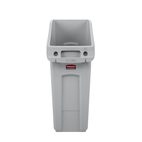 Rubbermaid Commercial Products 2026695 wąski pojemnik na śmieci Jim z kanałami wentylacyjnymi, 13 galonów, szary