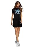 Kleidlänge (Größe M): 79cm oodji Ultra Damen Lässiges Kleid mit Schriftzug, Schwarz, DE 40 / EU 42 / L