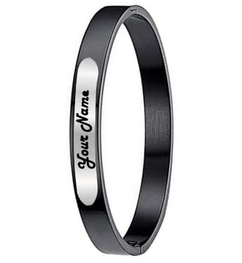 KlowAge Customised Stainless Steel unisex Gold Bracelets Kada with Personalized Engraved Your Name on Plate Kada Bracelets with gift bag (Black/Silver) (B0CQK9PS64) Amazon Price History, Amazon Price Tracker