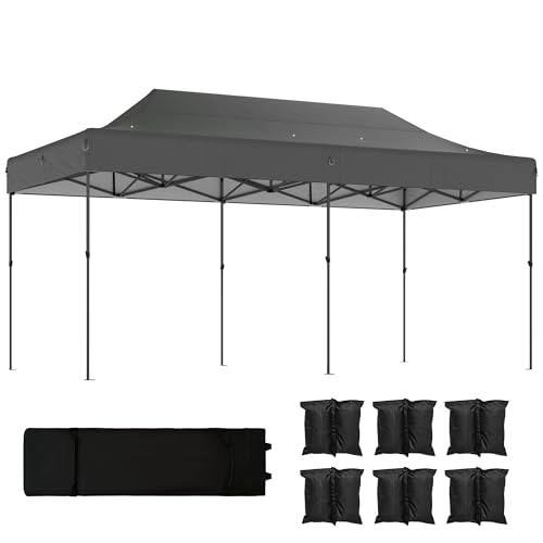 Outsunny 10 x 20 ft Pop Up Canopy Tent, Heavy Duty UPF50+ Outdoor Portable Instant Canopy Shelter...