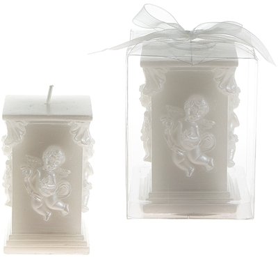 Angel On Square Pillar Candle - White (Units Per Case: 48) #TOP9