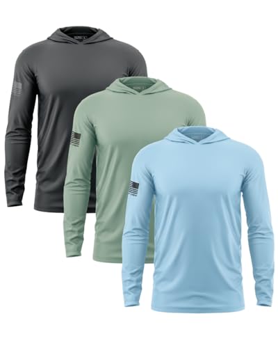 Patriot Crew “Coastal” Lightweight Hoodie – 3 Pack, Soft Cotton Blend Pullover, Unisex Casual Sweatshirt for Cool Weather (Baby Blue, Seafoam, Charcoal, Medium)