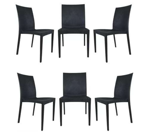 Outdoor Dining Set 6 Chairs: Stylish, Durable Seating for Any Patio 6 Ecom Home Conjunto 6 Cadeiras Pretas em Polipropileno, Design Rattan, Empilháveis, 89 cm Altura, Suporta 140 kg, para Área Interna e Externa