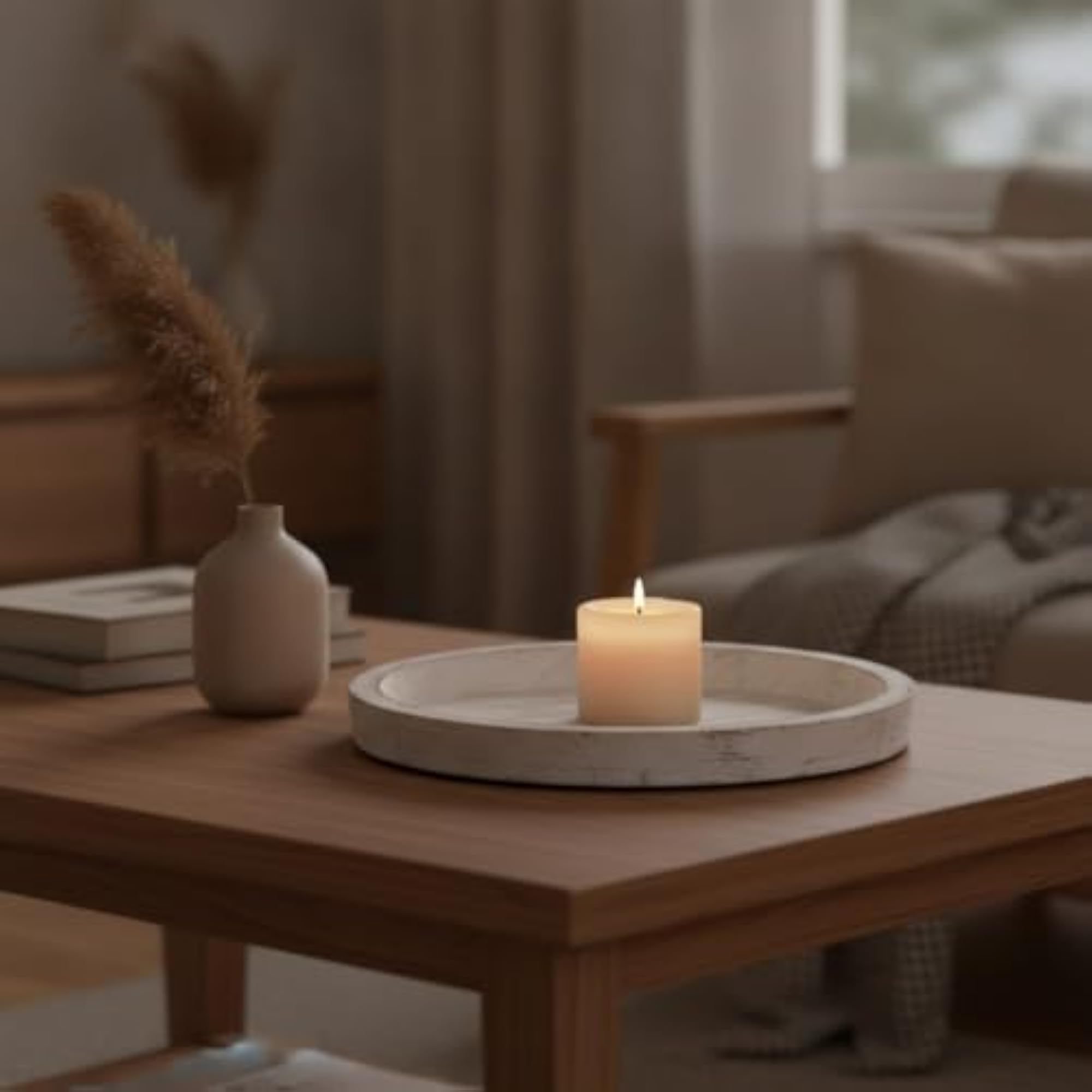 Rustic Whitewashed Candle Tray with Raised Rim