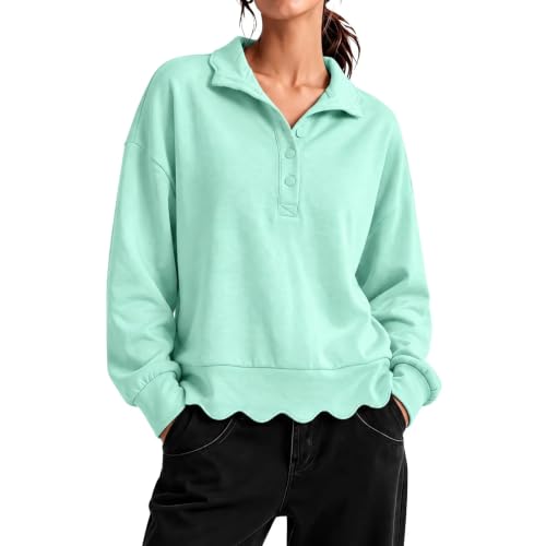 HswsEJ Scalloped Tunic Sweatshirt Button Collard Womens Fall Sweatshirts - image 1