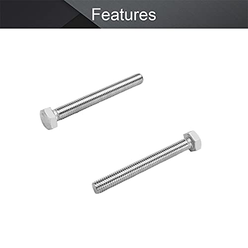 Image of MroMax 5Pcs M8-1.25 x 70mm Hex Head Screws Bolts, 316 Stainless Steel | Fully Threaded, Marine Grade A4-316, Corrosion Resistant, Silver, for Machinery & Marine Hardware, Replacement Fasteners