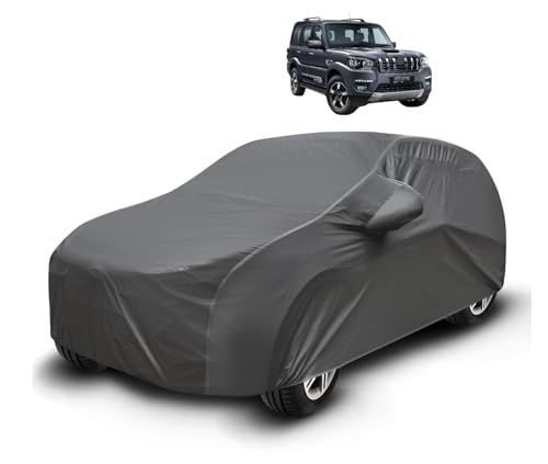 Image of Auto Hub Waterproof Car Cover Compatible with Mahindra Scorpio Classic with Mirror Pockets, Soft Cotton Lining, Scorpio Car Cover Waterproof, Grey