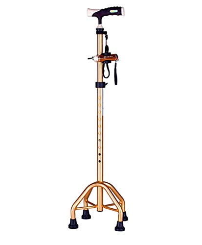 Crutches Old Man's Adjustable Quad Cane - Lightweight Walking Stick for Men & Women Walking Stick, with Lights (Color : Gold)