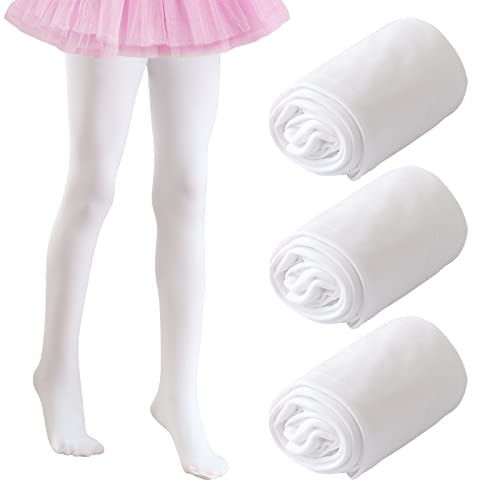 Lo Shokim Girls Tights Toddler Ballet Tights Students School Footed Tight Ultra Soft Microfiber Tights Athletic Leggings Gymnastics Stockings 3 Pack (White, 6-9 Years) #TOP11