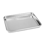 Rykey Stainless Steel Compact Toaster Oven Pan Tray Ovenware Professional, Heavy Duty & Healthy, Deep Edge, Warp Resistant Nonstick Baking Pan 10.4''x8.1''x1'', Silvery