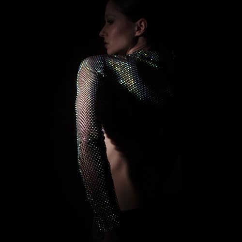 Lorelei II Women's Rhinestone Sheer Mesh Crop Top Long Sleeve Slim Fit Party Clubwear2