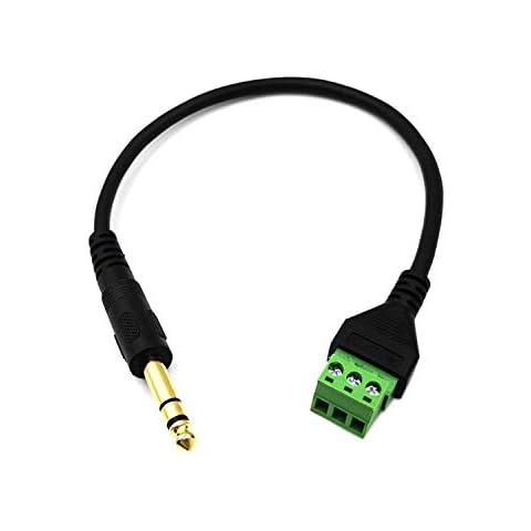 Qaoquda Gold Plated 6.35mm 1/4" Stereo TRS Audio Jack Male to 3 Pin Screw Terminal Female Microphone Balun Solderless Converter Adapter Cable 30cm/1FT(6.35mm TRS) Cover
