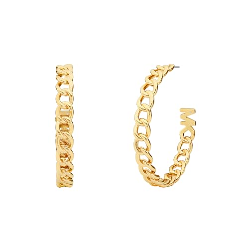 Michael Kors Women's 14K Gold Plated Curb Chain Hoop Earrings, One Size, Brass, No Gemstone