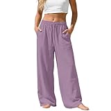 Generico Pantaloni Lino Donna Comodi Pantaloni Estivi Leggeri Eleganti Taglie Forti Abbigliamento Curvy Sportivi Mare Yoga Pant, 15-Light Purple, S