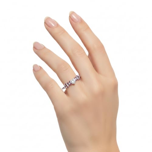 Image of Choose Your Gemstone Beautiful XO Design Diamond CZ Ring 925 Sterling Silver Heart Shape Side Stone Engagement Rings Lightweight Office Wear Everyday Gift Jewelry US Size 4 to 12
