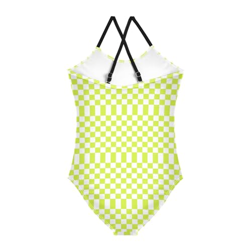 Image of Black and White Chess Girls One Piece Swimsuits Board Marble Tile Sport Halter Swimwear Beach Bathing Suit 3T