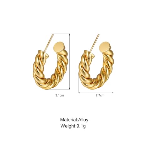 Image of Shining Diva Fashion Anti Tarnish Jewellery Celebrity Inspired 14k Real Gold Plated Simple Plain Link Chain Chunky Huggie Hoop Trendy Stylish Copper Earrings for Women Girls