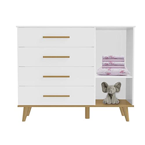 Cômoda de Bebê Fraldário 1 Porta 4 Gavetas Luma Carolina Baby Branco/bétula