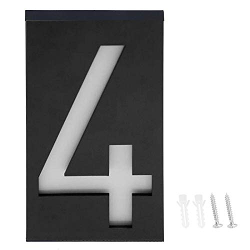 LED Solar Hausnummer Licht Türplatte Tür Adresse Licht Adressschild LED Beleuchtet Außenplakette für zu Hause(number 4)