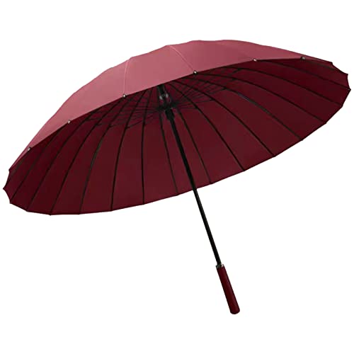 Meichoon Parapluie à 24 Baleines Avec Poignée Cuir Résistant au Vent Fibre Verre Taille Surdimensionnée Pour Homme et Femme KS46 Rouge