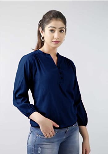 Image of Himanshi Enterprises Women's 3 /4 Sleeves Mandarin Nack Rayon Casual Solid Short Kurti