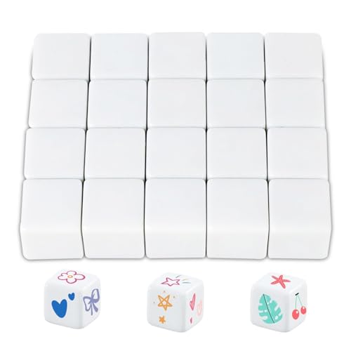 Dados en Blanco，Dados de acrílico con Superficie alisada，Dados de 6 Lados con Esquinas Redondeadas para Juego de Dados Juego de Mesa, Aprendizaje, Manualidades, Bricolaje (25mm)