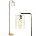 Brightech - Elizabeth LED Floor Lamp for Living Room & Bedroom - Standing Industrial Light with Hanging Glass Lamp Shade - Tall Pole Downlight for Office - with LED Bulb - Brass Gold Color