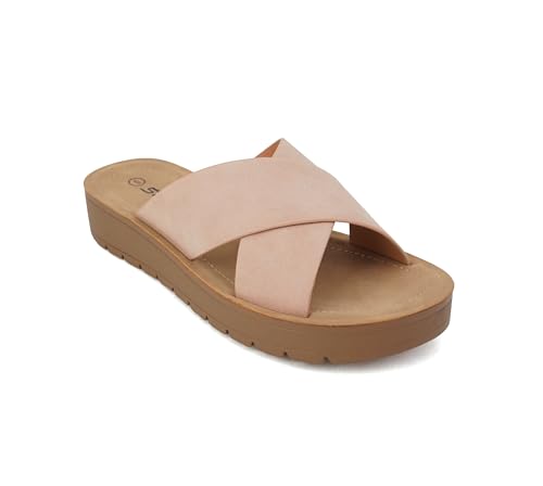 Image of Soda LUCY ~ Women Open Toe Flatform Platform Crisscross Band Upper Fashion Slide Sandals