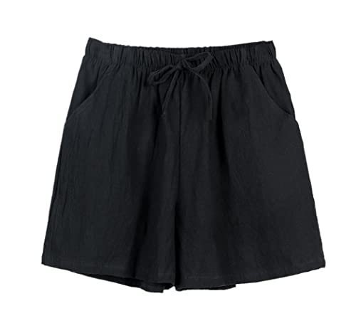Short décontracté coton lin jambes larges confortable femme noir L