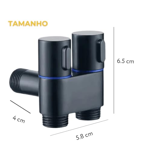 Registro Torneira Válvula Dupla 2 Saídas Independentes Em Metal Preto