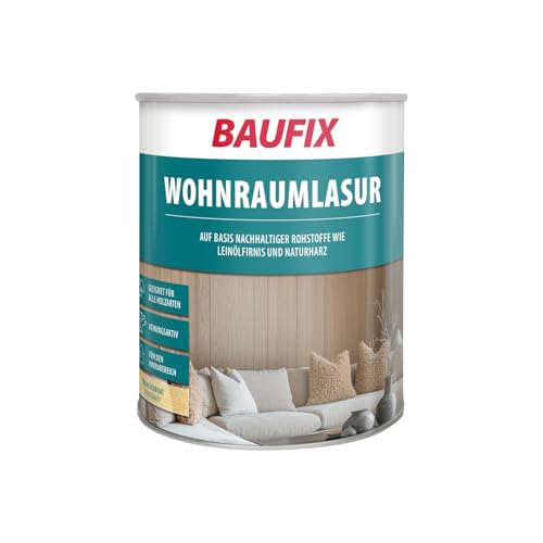 BAUFIX Wohnraumlasur transparent, seidenmatt, 0.75 Liter, Holzlasur, Öko Holzlasur innen, Ökofarbe aus nachhaltiger Produktion, vegan, wasserbasiert