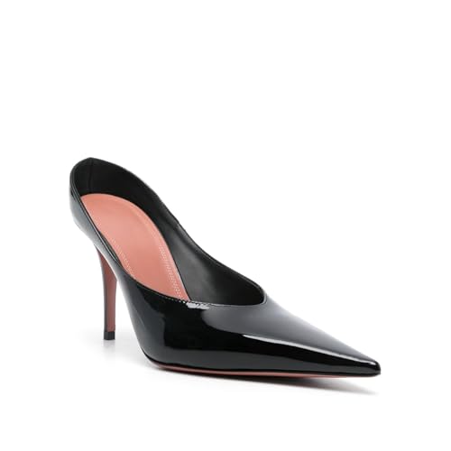 Women's Stiletto Slingback Heels - Slip On Patent Leather Pumps with Pointed Toe Comfortable High Heel Mules for Women2