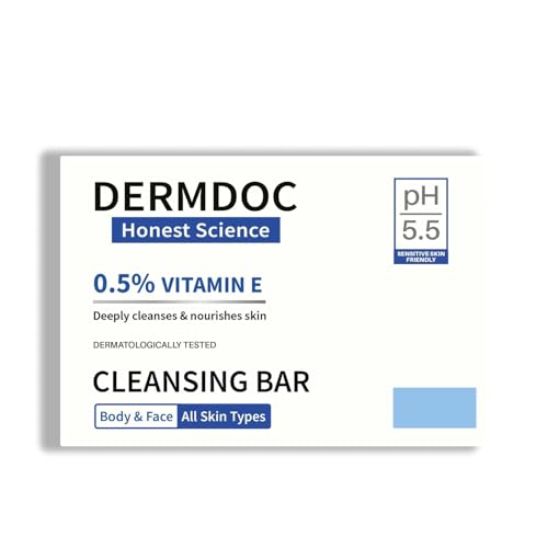 Image of DERMDOC by Purplle 0.5% Vitamin E Cleansing Bar (75 gm) (Pack of 2) | Mild, Gentle Cleansing Soap, Moisturising Soap, pH 5.5 | vitamin e for dry skin | facial cleansing bar
